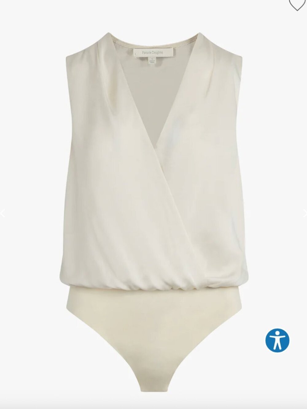 Favorite Daughter The Sleeveless Date Ivory Blouse Thong Bodysuit